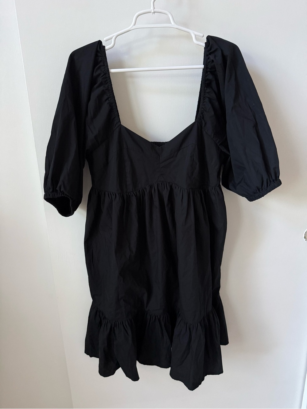 Banana Republic Poplin Puff Sleeve Empire Waist Black Babydoll Mini Dress - Picture 6 of 13